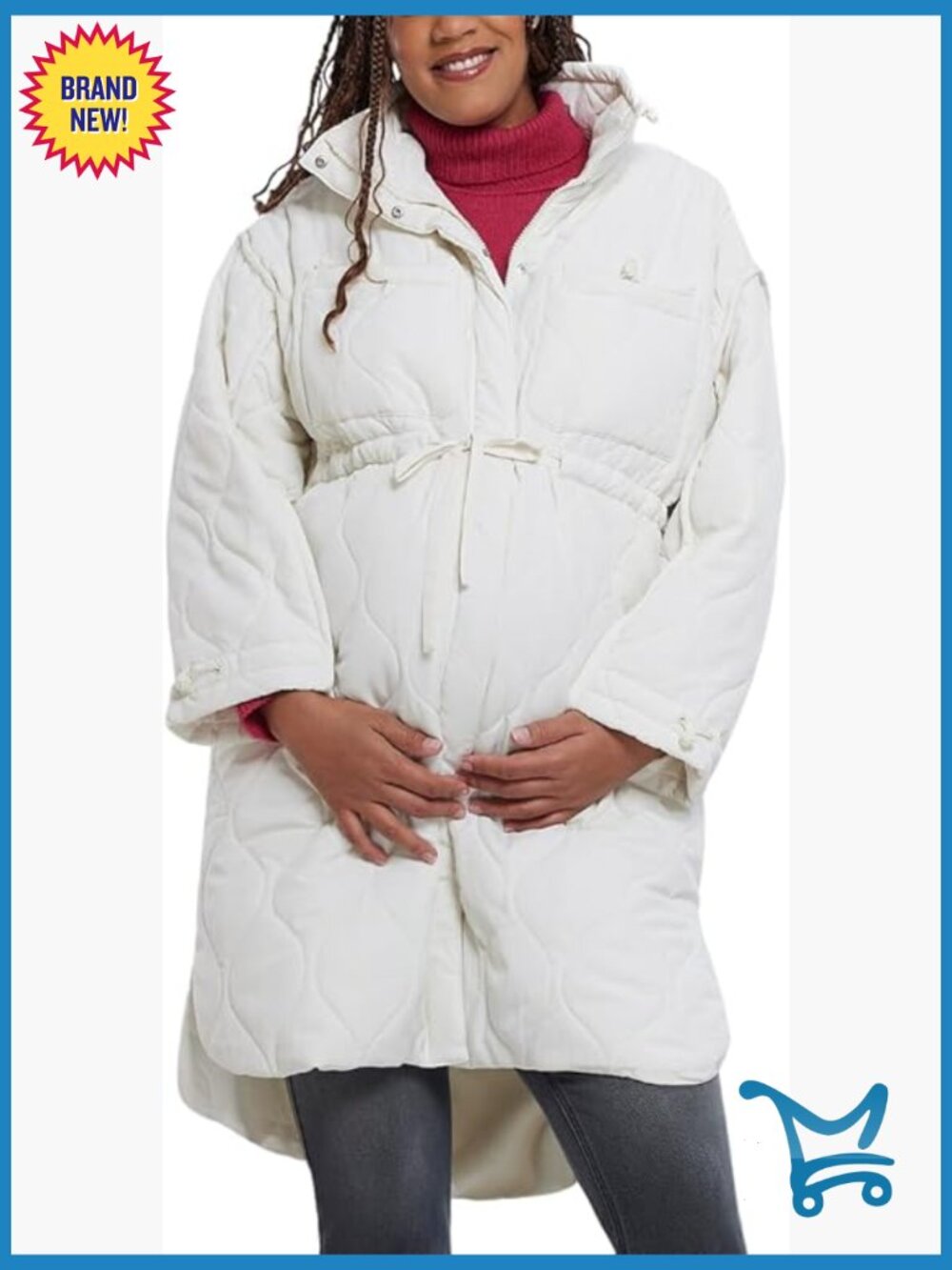 Quilted Maternity Long Puffer Jacket with Pockets